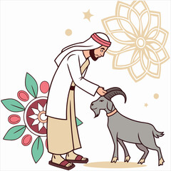 eid al adha mubarak arabic man with goat abstract