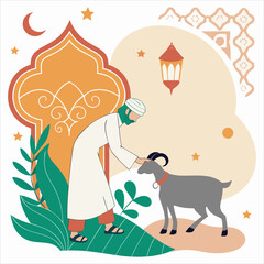 eid al adha mubarak arabic man with goat abstract