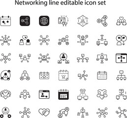 Networking line editable icon set. Containing network, connections, relationship, online networking, community, events, social network and more. vector illustration