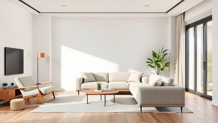 Modern Minimalist Living Room with Sofa and Armchair