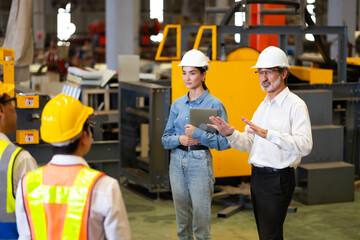 Morning Brief meeting. Professional supervisor engineers assignmenting discussion together before...