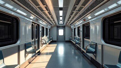 Fototapeta premium Empty Train Car Interior, Ready for Passengers