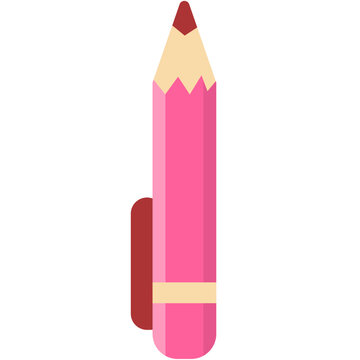 A colorful pink cartoon pencil with a pink eraser, perfect for school, writing, or drawing themed designs, ideal for children&rsquo;s educational materials or creative projects.