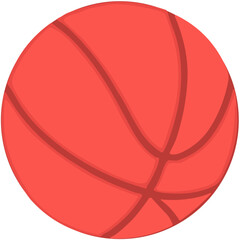 A red cartoon basketball illustration in flat style. Perfect for kids' designs, sports graphics, playful elements, or educational visuals about games and physical activities.