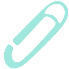 Flat design safety pin icon in light blue color. Perfect for school supplies, crafting visuals, minimalist style projects, and education-related illustrations for digital or print designs.