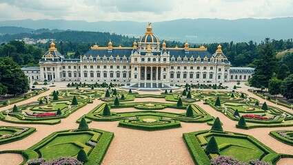 Fototapeta premium Majestic Palace Architecture with Lush Gardens