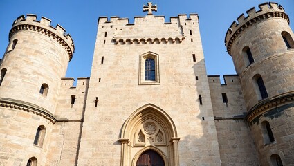 Fototapeta premium Majestic Castle Facade: Historic Architectural Details