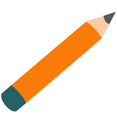 Flat vector illustration of a sharp orange pencil. Perfect for school designs, educational materials, writing tools, student icons, creative projects, drawing concepts.