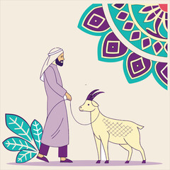 eid al adha mubarak arabic man with goat abstract
