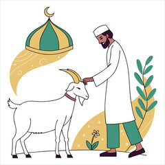 eid al adha mubarak arabic man with goat abstract