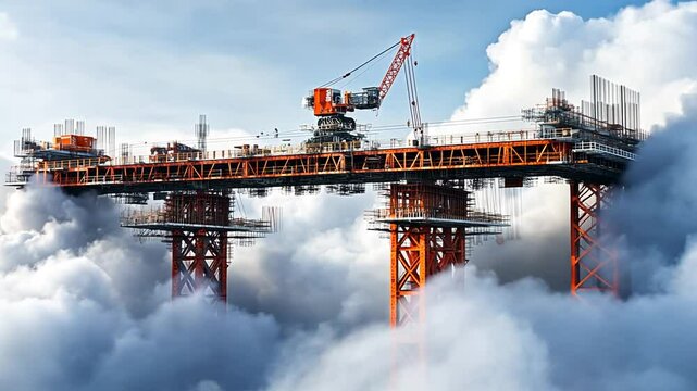 Sky-High Construction: A Bridge Above the Clouds
