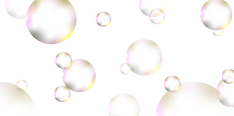 gradian bubbles. Abstract, white transparent and soap bubbles floating in the air. Design soap bubbles on a white background. with circles. Banner pattern with copy space illustration.
