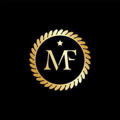 Fototapeta premium Gold MF Monogram Logo with Stars and Circular Frame