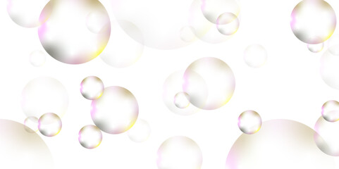 gradian bubbles. Abstract, white transparent and soap bubbles floating in the air. Design soap bubbles on a white background. with circles. Banner pattern with copy space illustration.