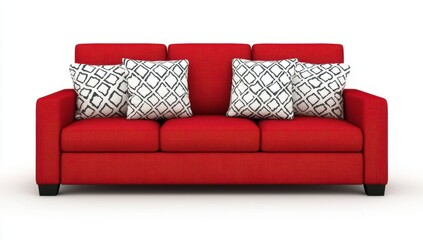 Modern Red Sofa with Black and White Cushions in Stylish Living Room