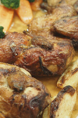 Delicious roasted chicken served with vegetables and sauce