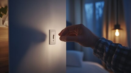 Electrician installing light switches in bedroom. Featuring care and attention