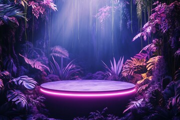Tropical product display, glowing podium