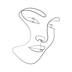 Minimalistic silhouette of woman face. Black and white. White background. One line drawing. Vector Illustration . EPS 10 .