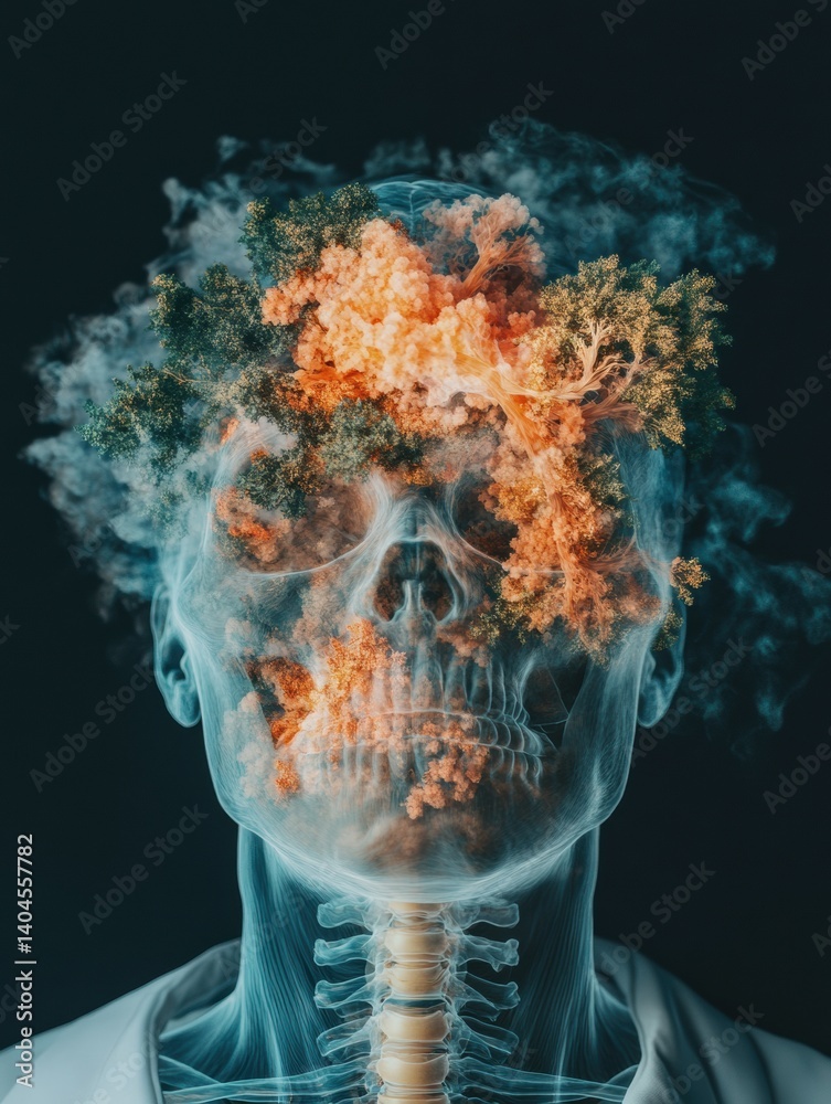 Aufkleber neuroscience meets nature surreal x-ray brain visualization exploring mental health, cognitive resil