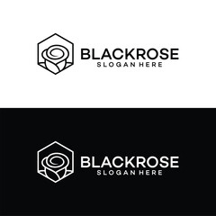 rose vector logo design template, minimal line flower icon, floral abstract sign, vector illustration