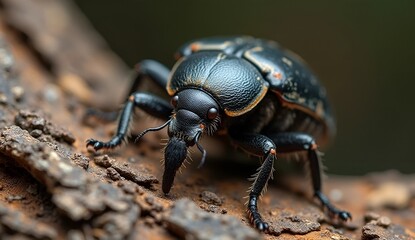 Naklejka premium Close up shot of a weevil with orange spots on a textured surface