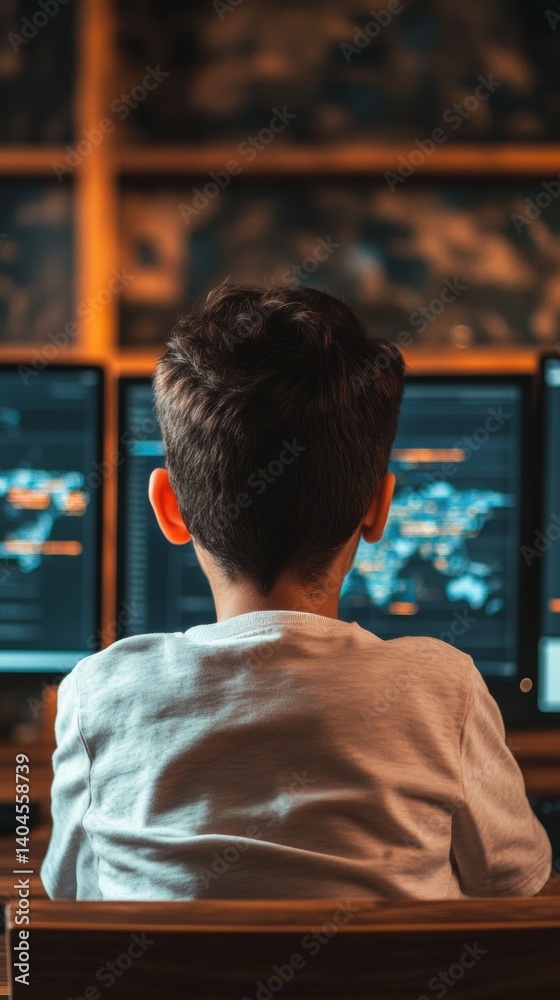 Poster Immersive Digital Learning Gen Z Professional Exploring Global Data Visualization and Remote Education Technologies in Minimalist Smart Workspace