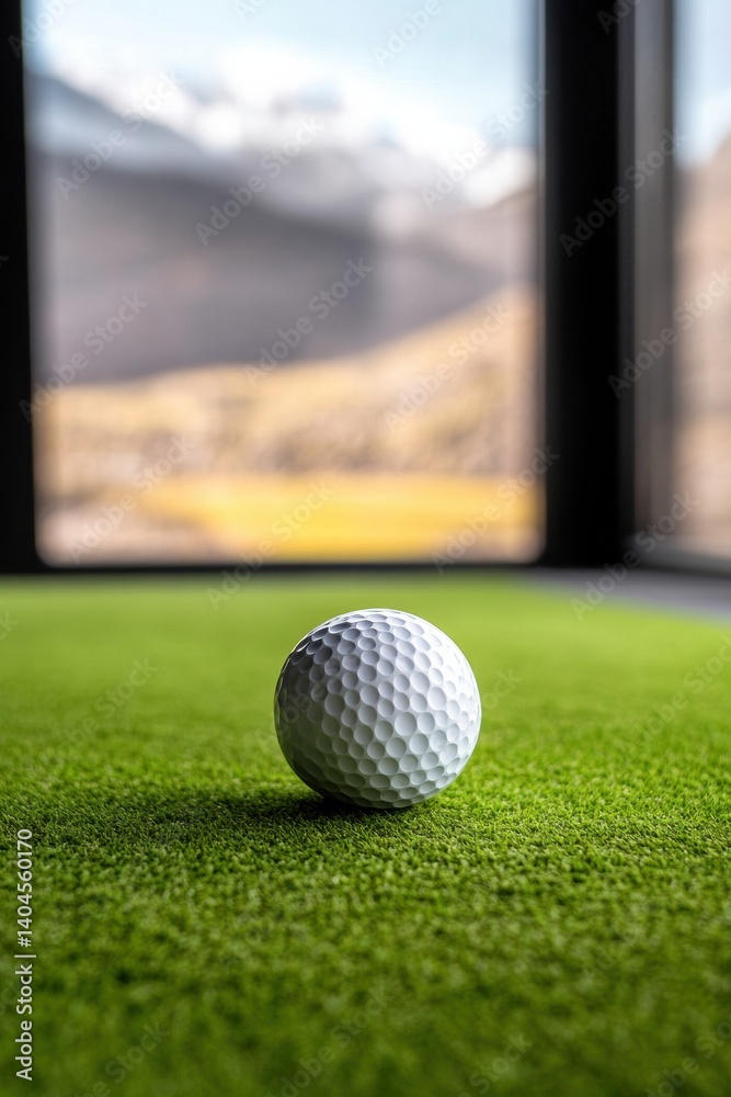 Poster immersive golf performance lab high-tech indoor training simulator showcasing premium artificial tur