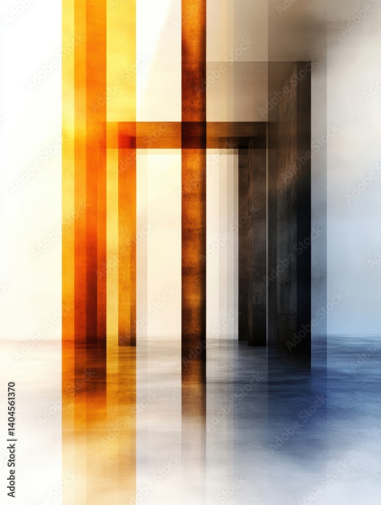 Aufkleber Minimalist Digital Abstraction Translucent Architectural Gradient Exploring Spatial Dynamics, Modern Design Innovation in Blurred Geometric Transparency