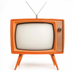Vintage Orange Television Set with Antenna and Blank Screen
