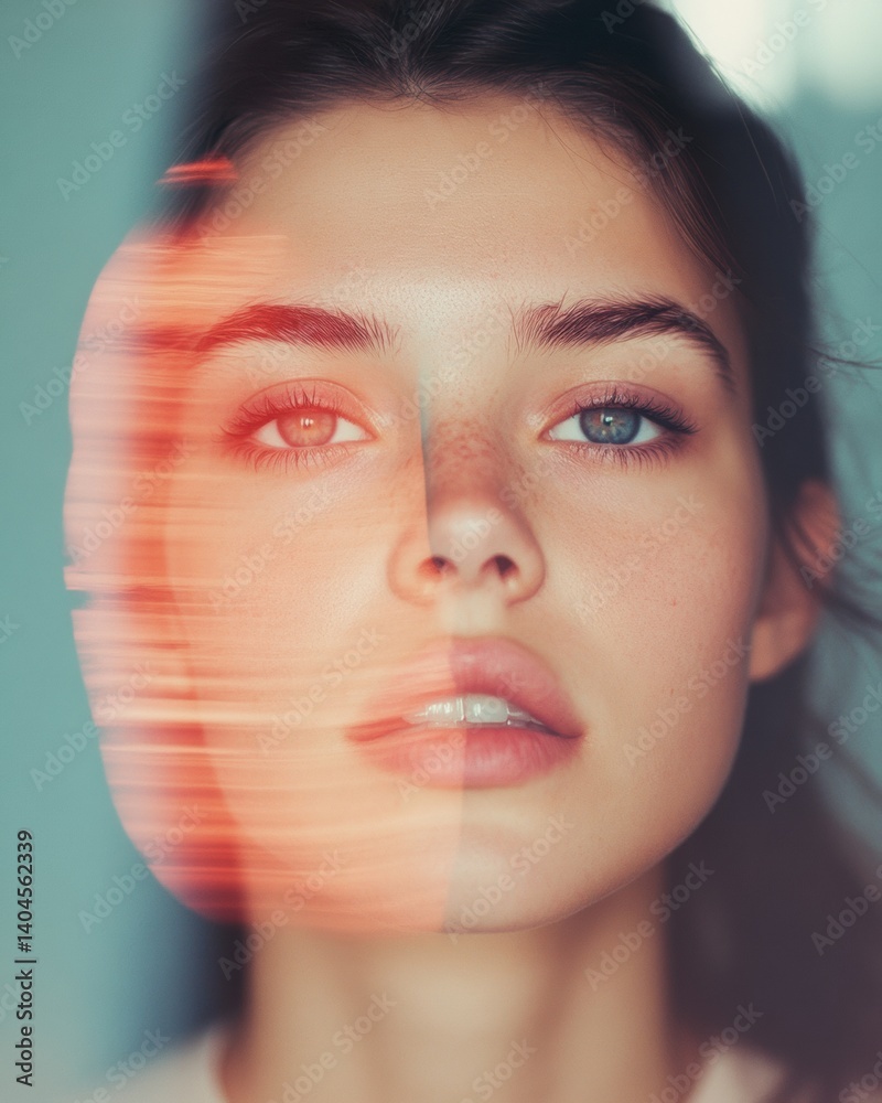 Poster Digital Identity Disruption Gen Z Post-Analog Aesthetic with Distorted Neural Glitch Portrait - Immersive Visual Branding for Creative Tech Narratives