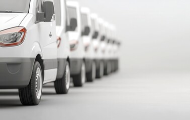 Naklejka premium Fleet of White Delivery Vans in a Minimalist Industrial Space