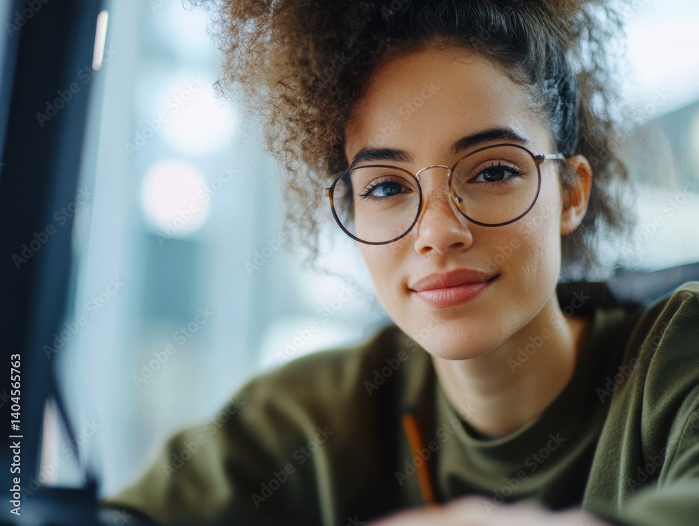 Poster inclusive tech and wellness empowered gen z professional in minimalist workspace, embracing digital 