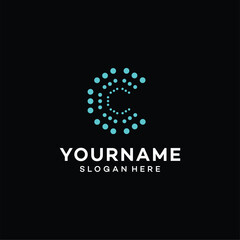 Abstract digital connection logo design vector illustration, Letter c