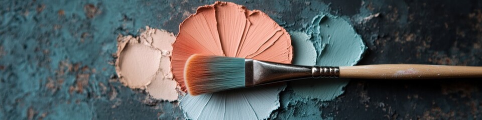 Tactile Color Theory Artisan Paintbrush on Textured Palette Revealing Coral and Sage Renovation Trends - Innovative Design Inspiration for Modern Home Transformation