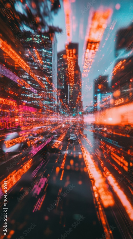 Poster cyberpunk urban velocity immersive digital landscape revealing hyper-dynamic city motion with neon-c