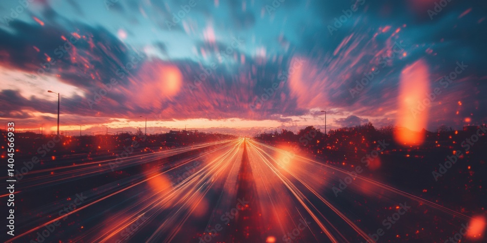 Poster Quantum Motion Hyperkinetic Urban Transportation Network Visualizing AI-Driven Traffic Flow Dynamics with Cinematic Cyberpunk Aesthetic