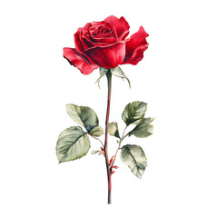 Fototapeta premium Watercolor Illustration of a Single Red Rose