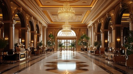 Fototapeta premium Grand luxury hotel reception hall with opulent decor and ballrooms