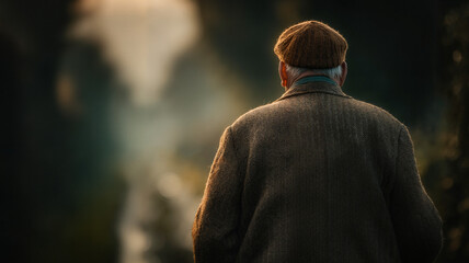 Elderly man reflecting in nature's solitude  