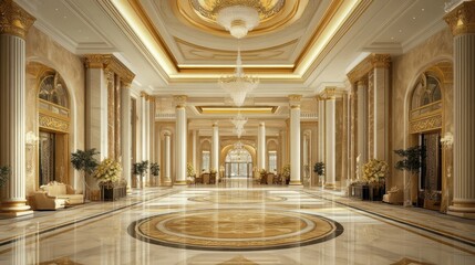 Fototapeta premium Grand luxury hotel reception hall with opulent decor and ballrooms