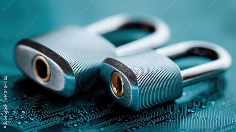 Poster Cybersecurity Sentinel Quantum-Inspired Digital Protection Locks Visualizing Next-Gen Network Defense and Technological Resilience in Hyperconnected Environments
