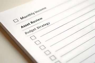 checklist for smart money management featuring monthly income, asset review, and budget strategy planning