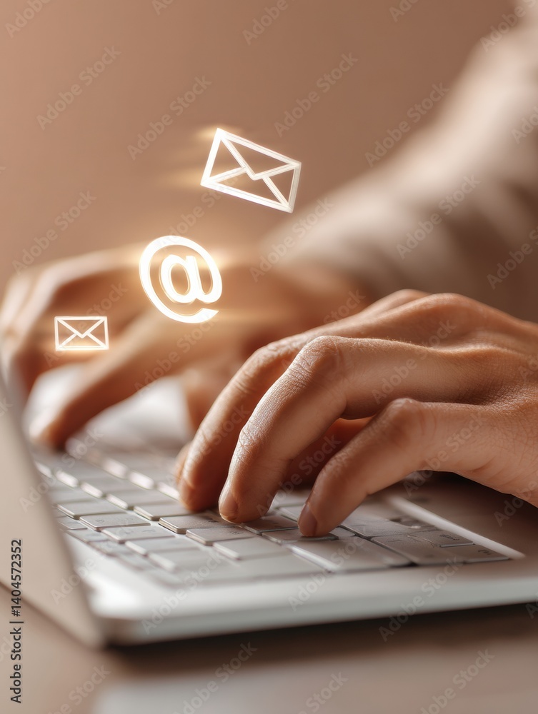 Poster Immersive Digital Communication Holographic Email Interaction with Sleek Minimalist Workspace - Next-Gen Professional Networking and Virtual Connectivity Solution
