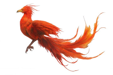 Fototapeta premium Realistic Phoenix with Closed Wings and Fiery Plumes Transparent Background