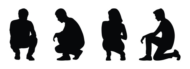 Four people in a kneeling silhouette pose vector illustration.
