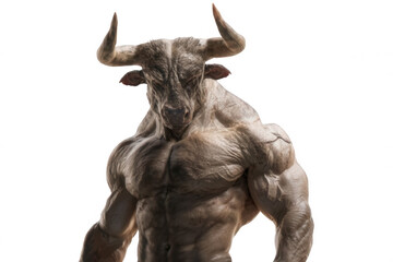 Muscular Minotaur Bull-Humanoid Creature Full Body Realistic Illustration Transparent Background
