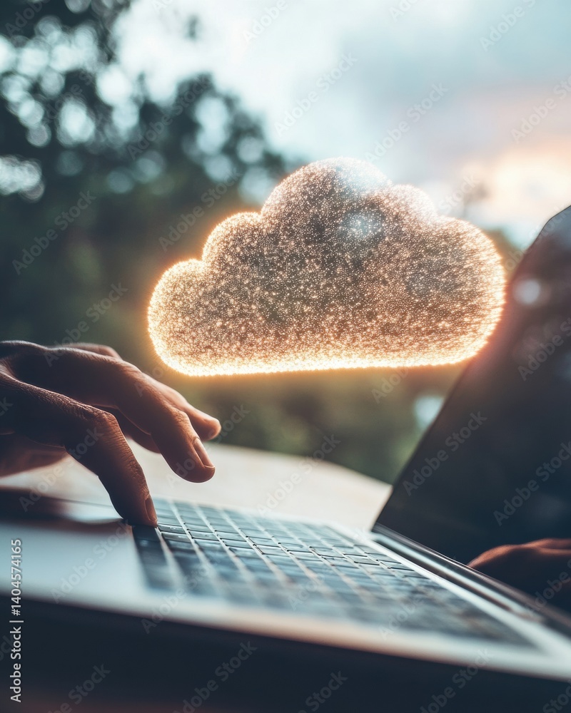 Fototapete Illuminated Cloud Computing Holographic Digital Transformation for Next-Gen Remote Workforce Efficiency and Innovative Technological Connectivity