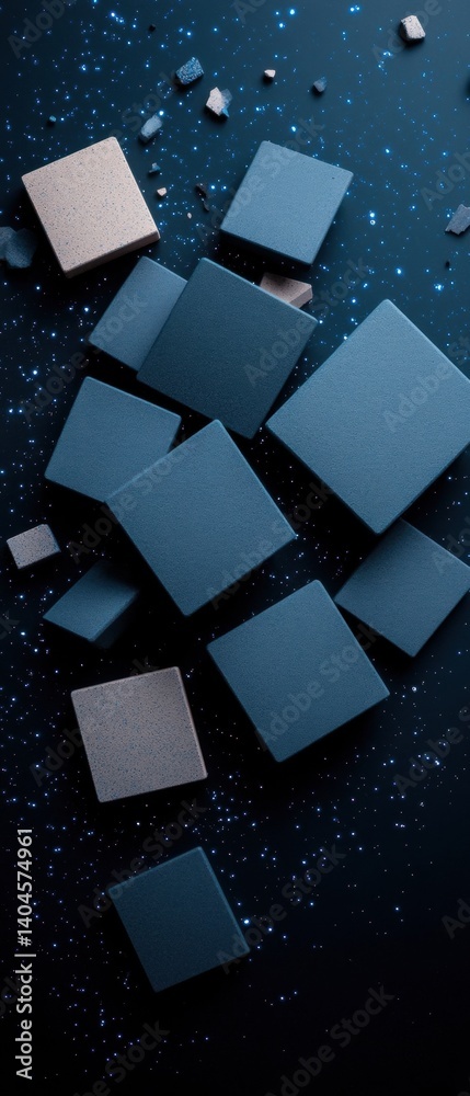 Aufkleber geometric minimalism in deep space abstract cubes floating against cosmic blue backdrop - futuristic