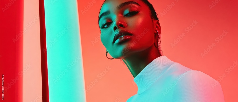 Aufkleber chromatic wellness gen z aesthetic fusion of vibrant color-block portrait exploring emotional resili